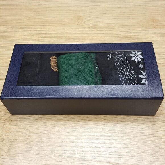 POLO RALPH LAUREN Crew Socks Mens 10-13 Black Fair Isle Tartan Plaid Bear Logo - Picture 3 of 7